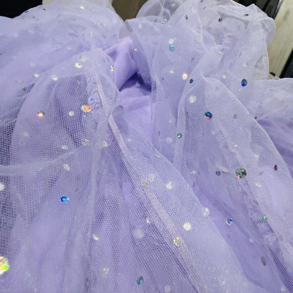 Lavender Sparkle Mini Dress with Sheer Puff Sleeves - Picture 10 of 10